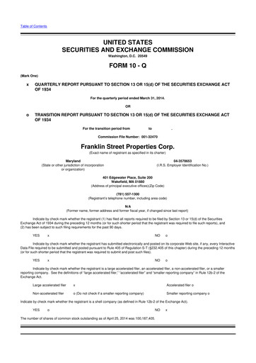 Miniature Franklin Street Properties 10-Q Rapport trimestriel  