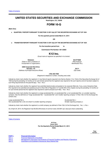 Miniature Stride (K12 Education)
 10-Q Rapport trimestriel 2014 