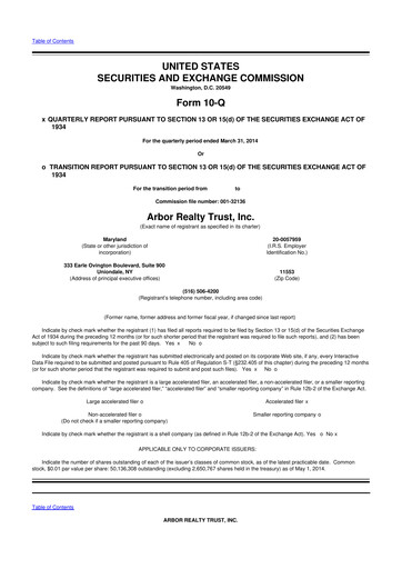 Thumbnail Arbor Realty Trust
 10-Q Quarterly Report FY2014 