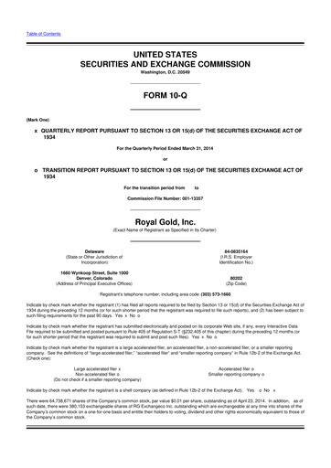 Thumbnail Royal Gold
 10-Q Quarterly Report FY2014 