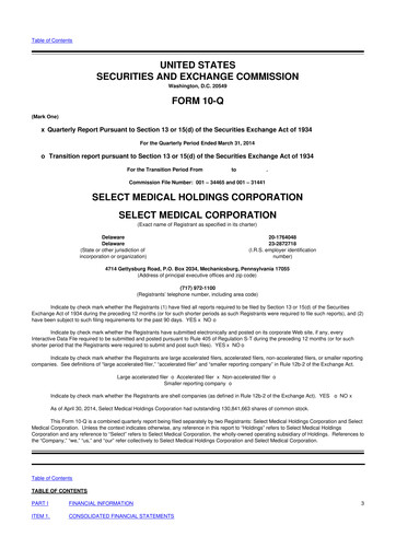 Miniature Select Medical Holdings 10-Q Rapport trimestriel 2014 
