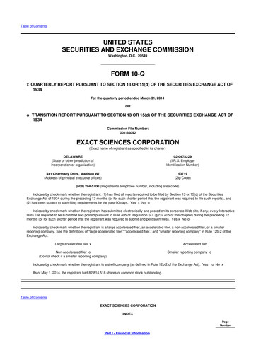 Vorschaubild Exact Sciences 10-Q Quartalsbericht 2014 