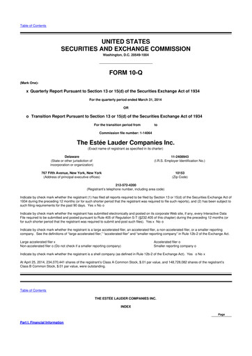 Thumbnail Estee Lauder 10-Q Quarterly Report FY2014 