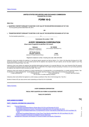 Thumbnail Avery Dennison
 10-Q Quarterly Report FY2014 