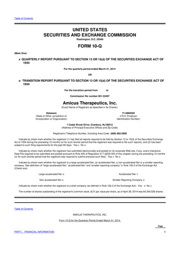 Thumbnail Amicus Therapeutics
 10-Q Quarterly Report FY2014 