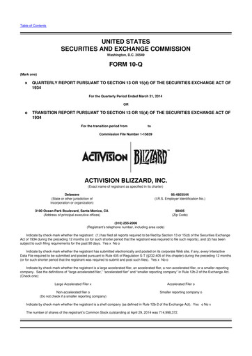 Thumbnail Activision Blizzard 10-Q Quarterly Report FY2014 