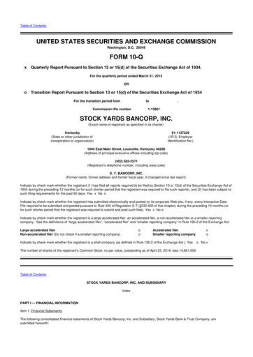 Thumbnail Stock Yards Bancorp 10-Q Quarterly Report FY2014 
