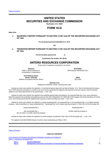 Vorschaubild Antero Resources
 10-Q Quartalsbericht 2014 