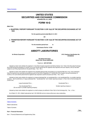 Thumbnail Abbott Laboratories 10-Q Quarterly Report FY2014 