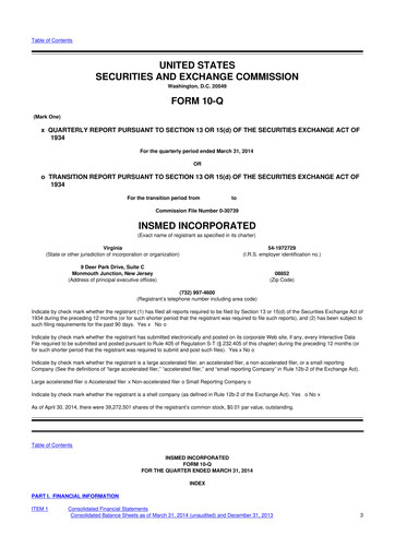 Thumbnail Insmed 10-Q Quarterly Report FY2014 