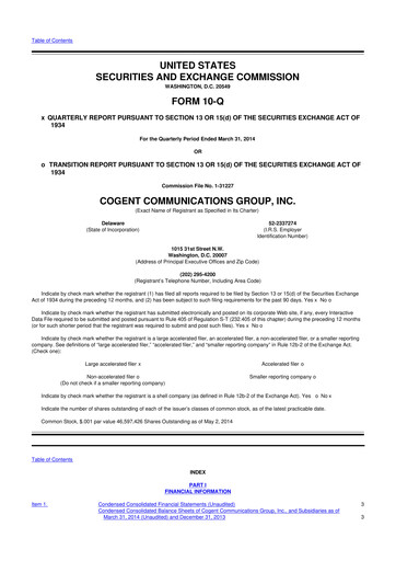 Thumbnail Cogent Communications
 10-Q Quarterly Report FY2014 