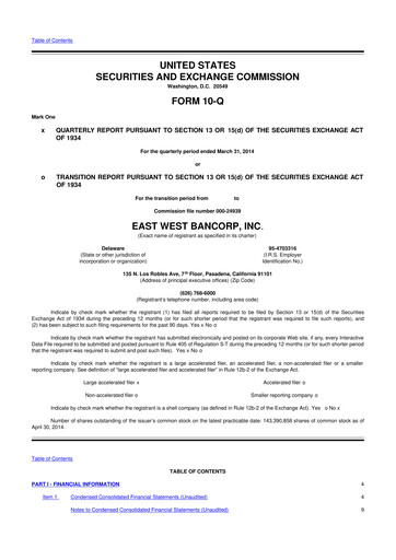 Thumbnail East West Bancorp
 10-Q Quarterly Report FY2014 