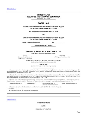 Miniature Alliance Resource Partners 10-Q Rapport trimestriel  