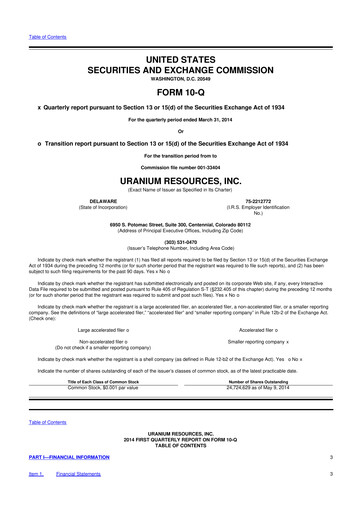 Thumbnail Westwater Resources
 10-Q Quarterly Report FY2014 