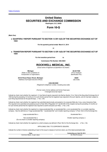 Vorschaubild Rockwell Medical
 10-Q Quartalsbericht  