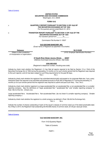 Vorschaubild Old Second Bancorp 10-Q Quartalsbericht 2014 