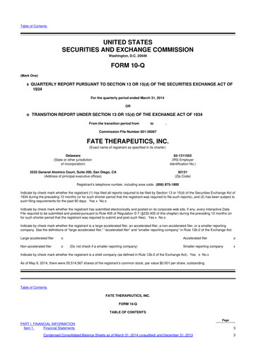 Thumbnail Fate Therapeutics
 10-Q Quarterly Report FY2014 