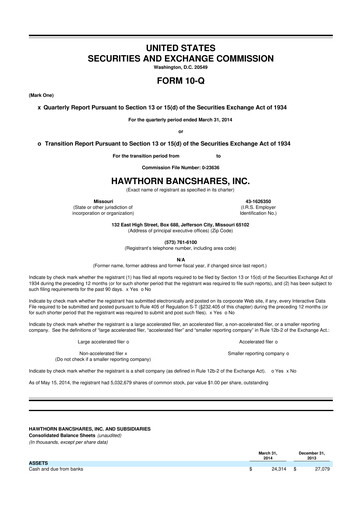 Thumbnail Hawthorn Bancshares 10-Q Quarterly Report FY2014 