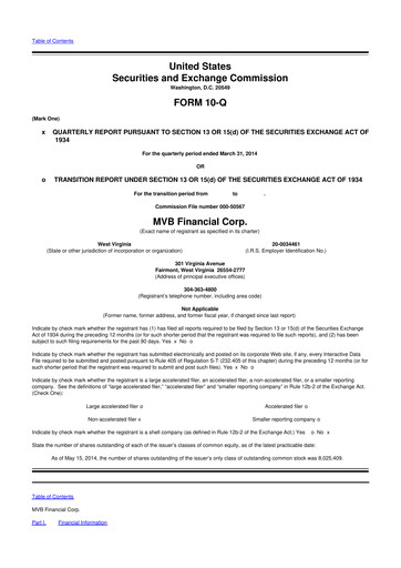 Thumbnail MVB Financial 10-Q Quarterly Report FY2014 