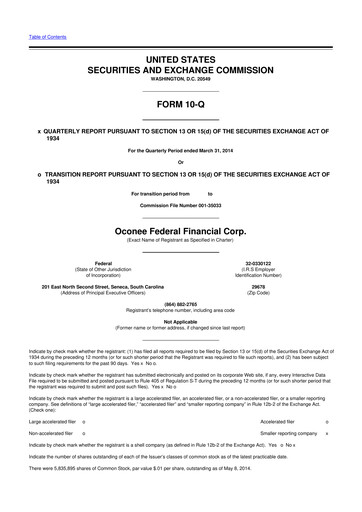 Thumbnail Oconee Federal Financial 10-Q Quarterly Report FY2014 