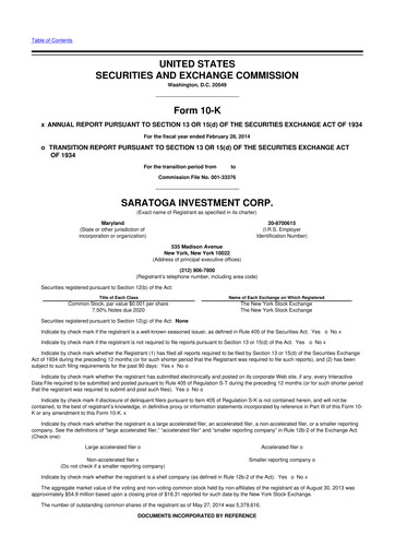 Thumbnail Saratoga Investment 10-K Annual Report 