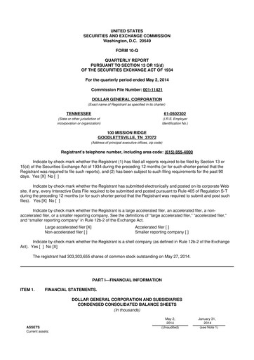 Thumbnail Dollar General 10-Q Quarterly Report FY2014 