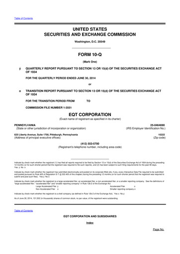 Thumbnail EQT Corporation
 10-Q Quarterly Report FY2014 