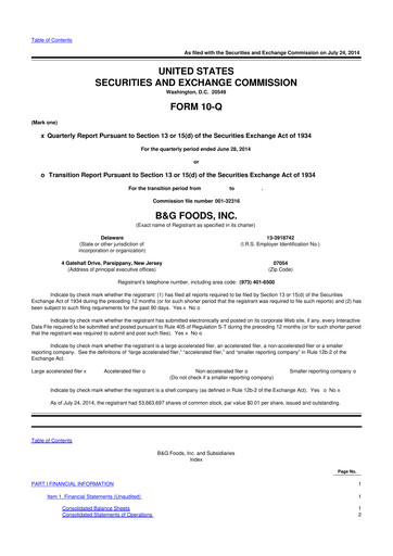 Miniature B&G Foods

 10-Q Rapport trimestriel 2014 