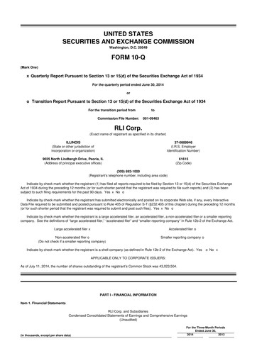 Vorschaubild RLI Corp.
 10-Q Quartalsbericht 2014 
