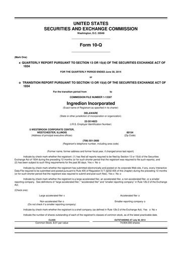 Thumbnail Ingredion 10-Q Quarterly Report FY2014 