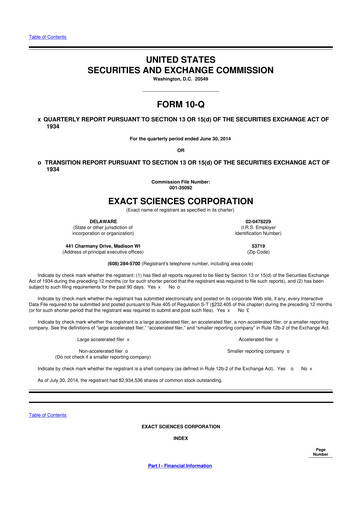 Vorschaubild Exact Sciences 10-Q Quartalsbericht 2014 