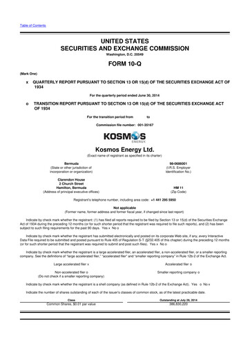 Miniature Kosmos Energy 10-Q Rapport trimestriel 2014 