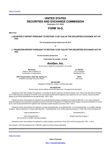Thumbnail Axogen 10-Q Quarterly Report FY2014 