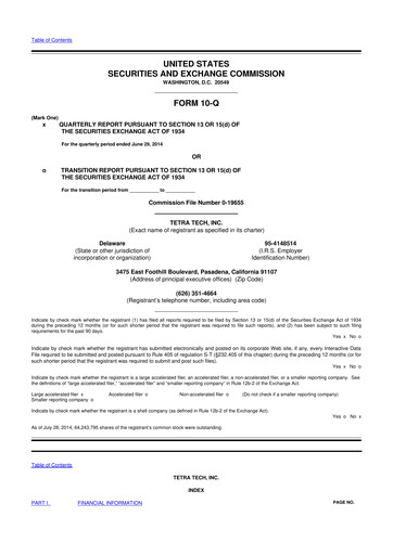 Thumbnail Tetra Tech
 10-Q Quarterly Report FY2014 