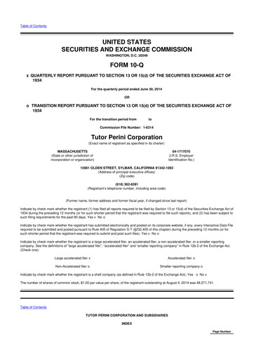 Vorschaubild Tutor Perini Corporation
 10-Q Quartalsbericht 2014 