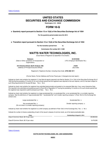Thumbnail Watts Water Technologies
 10-Q Quarterly Report FY2014 