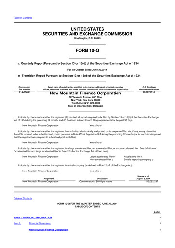 Miniature New Mountain Finance Corporation 10-Q Rapport trimestriel  