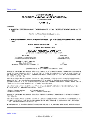 Thumbnail Golden Minerals
 10-Q Quarterly Report FY2014 