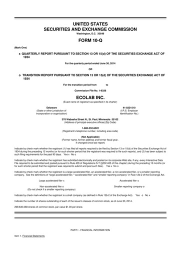 Thumbnail Ecolab 10-Q Quarterly Report FY2014 