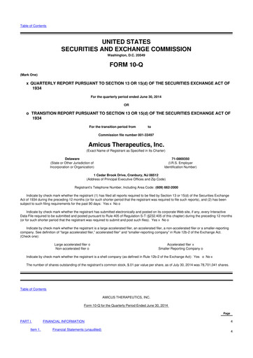Thumbnail Amicus Therapeutics
 10-Q Quarterly Report FY2014 