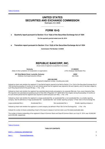 Thumbnail Republic Bank 10-Q Quarterly Report FY2014 