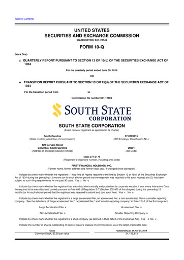 Thumbnail South State Corp 10-Q Quarterly Report FY2014 