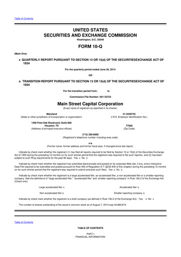 Thumbnail Main Street Capital
 10-Q Quarterly Report FY 