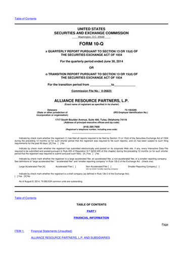 Miniature Alliance Resource Partners 10-Q Rapport trimestriel  