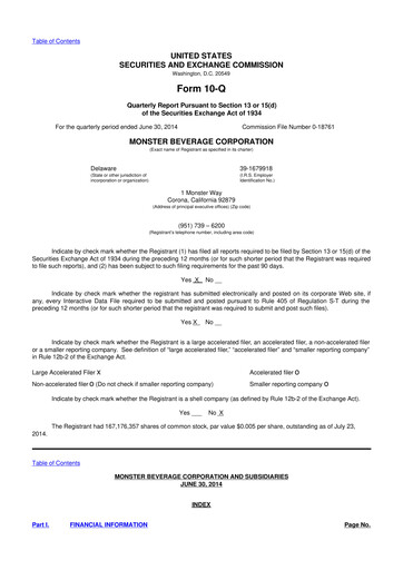 Thumbnail Monster Beverage 10-Q Quarterly Report FY2014 