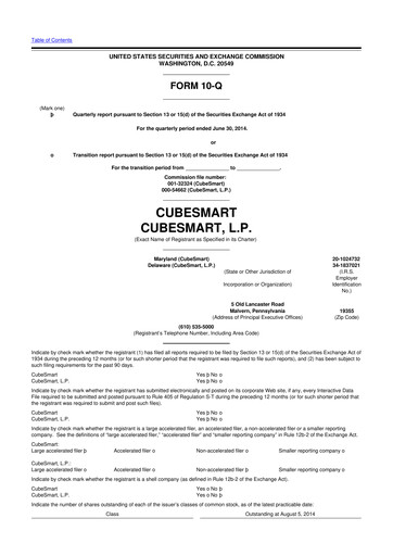 Thumbnail CubeSmart
 10-Q Quarterly Report FY2014 