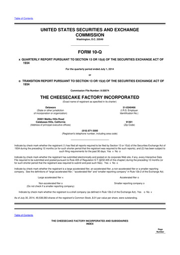 Thumbnail The Cheesecake Factory
 10-Q Quarterly Report FY2014 