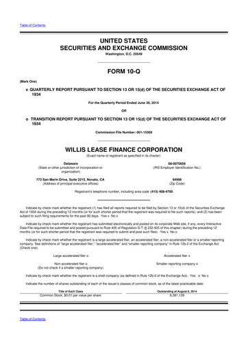 Thumbnail Willis Lease Finance Corporation 10-Q Quarterly Report FY2014 