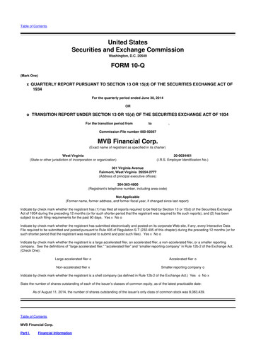 Thumbnail MVB Financial 10-Q Quarterly Report FY2014 