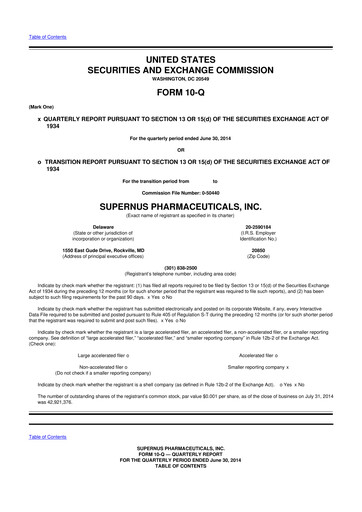 Thumbnail Supernus Pharmaceuticals
 10-Q Quarterly Report FY2014 